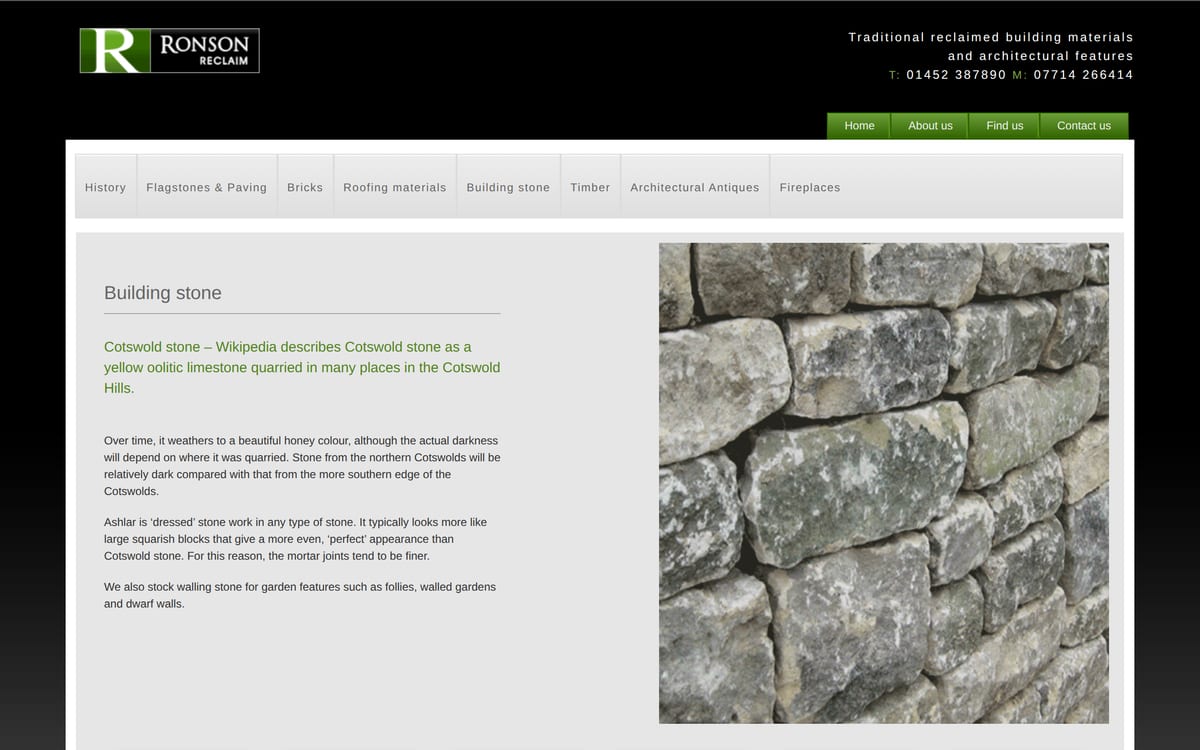 The original Building stone page, the nearest the old site came to browsing stock